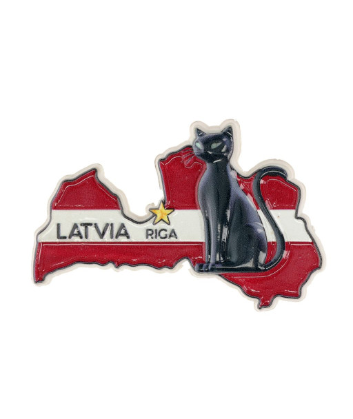 Latvijas formas magnēts ar melno kaķi